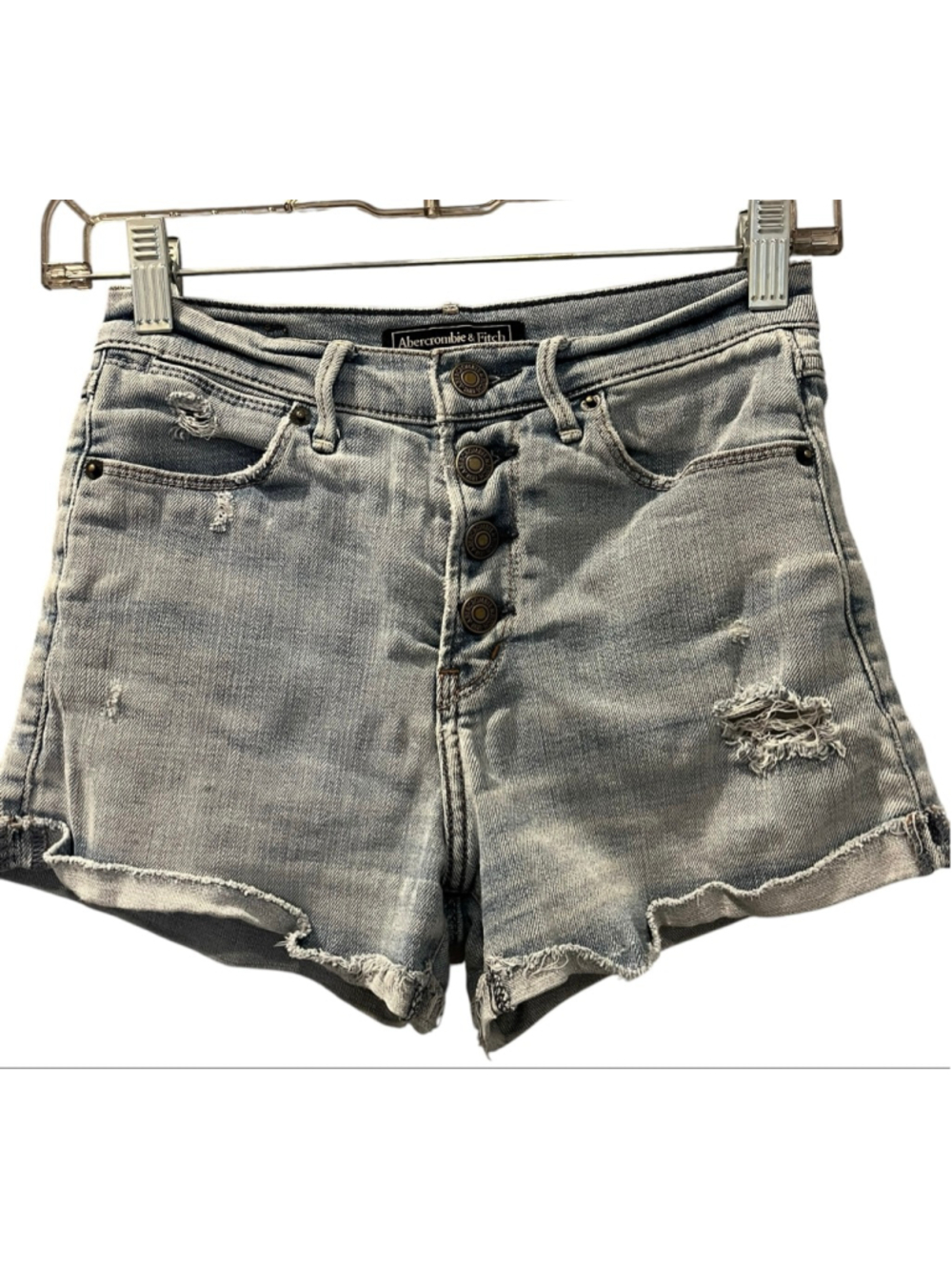 Abercrombie & Fitch Distressed Denim Shorts Blue Button Fly Cutoff Mid Rise 24